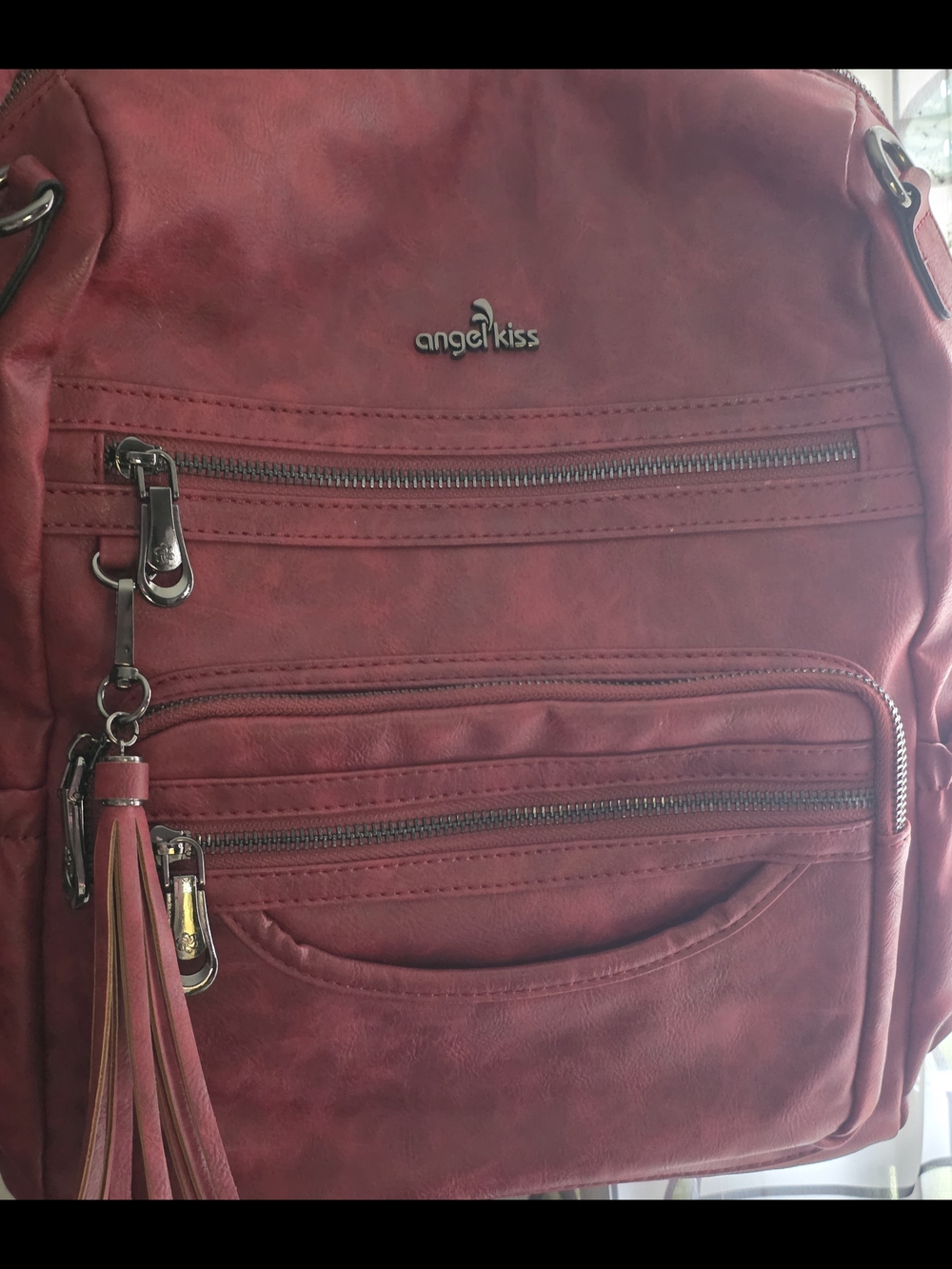 Angel Kiss Burgundy Faux Leather Backpack And Strap For Shoulder carry